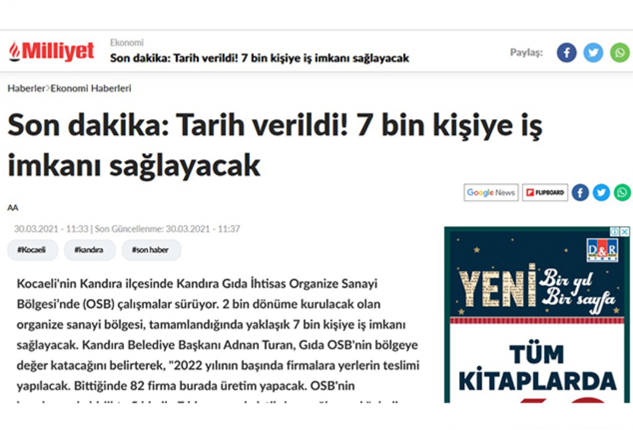 Kandıra Gıda Osb Içinde Sanayi İmarli Arsa